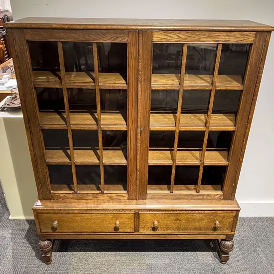 1930's Gothic Design Display Cabinet on Two Drawer Base