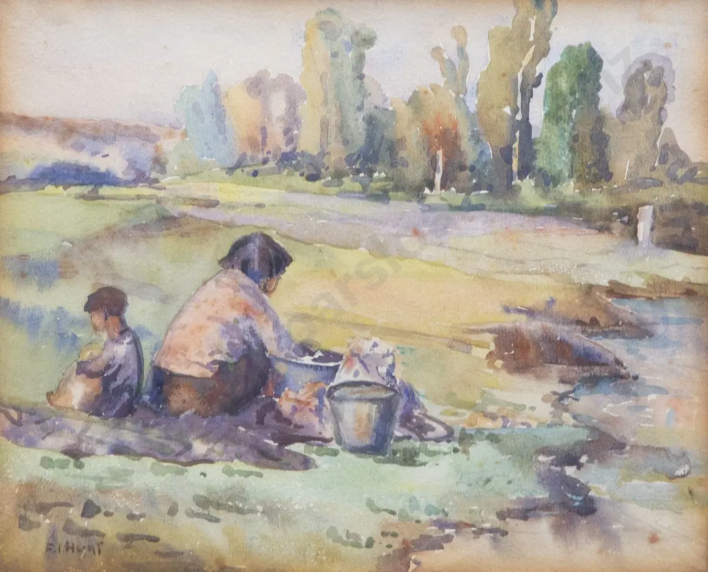 Francis Irwin Hunt - Mother & Child by the River Image 1++