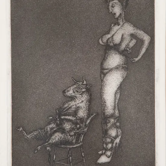 Barry Cleavin - Small Bull Being Tormented by a Lady