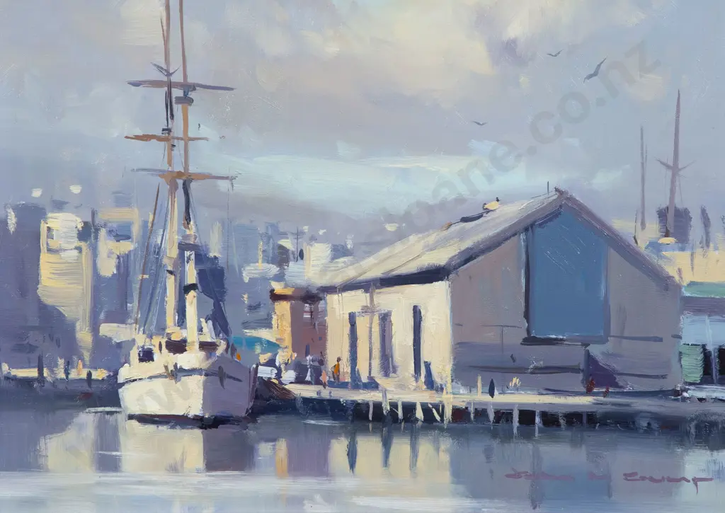 John Crump - Early Morning on Wellington Wharves Image 1++