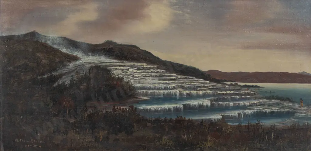 Signed Victoria Studio Hamilton - The White Terraces Rotomahana Image 1++