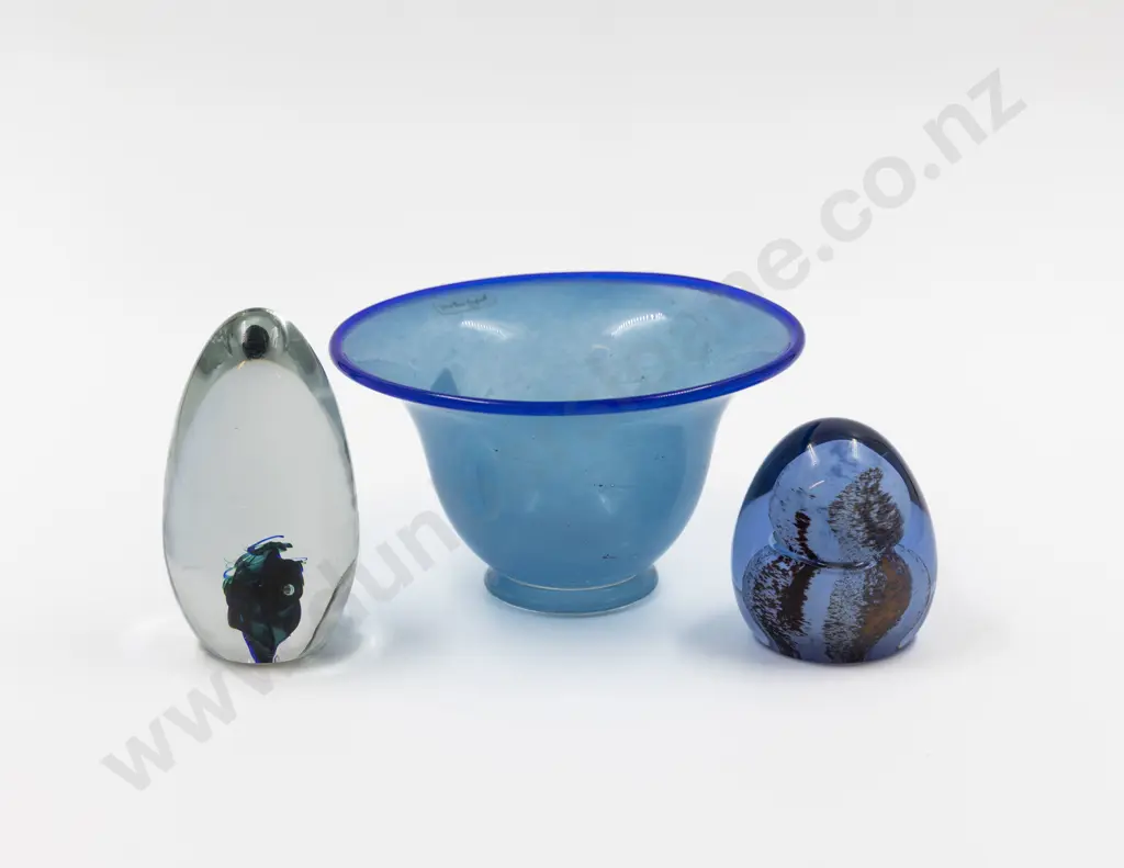 Hoglund Footed Bowl & Two Encased Paperweights Image 1++