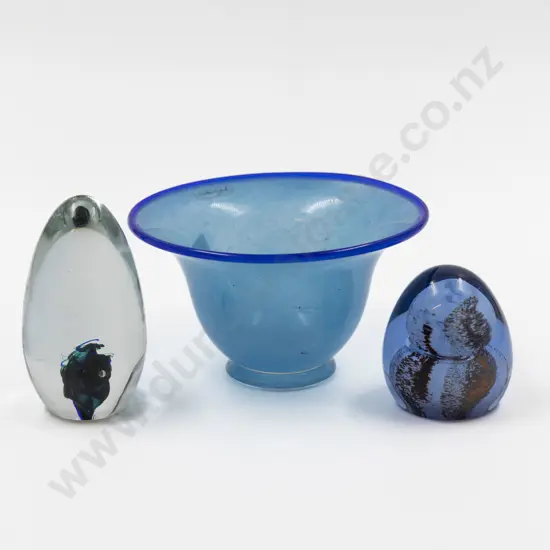 Hoglund Footed Bowl & Two Encased Paperweights