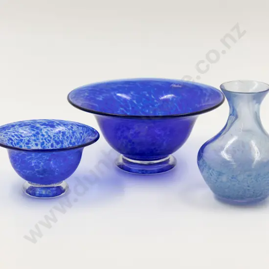 Two Hoglund Footed Bowls & Unmarked Posy Vase