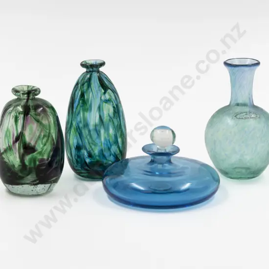 Two Seal Island Studio Posy Pots with Hoglund Posy & Unidentified Scent Flask