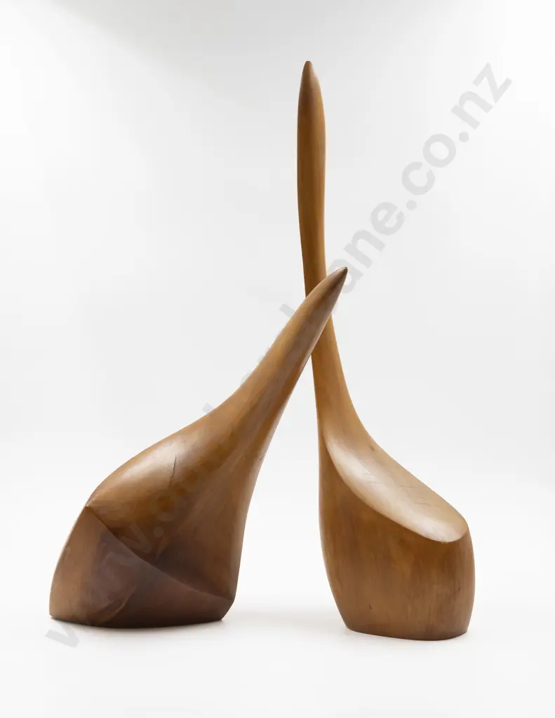 Two Pat Mulcahy Carved Wood 'Matai Bird' Sculptures Image 1++