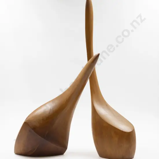 Two Pat Mulcahy Carved Wood 'Matai Bird' Sculptures
