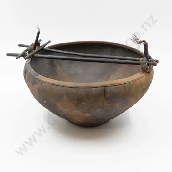 David Westmeier Raku Fired Bowl with Bamboo Handle