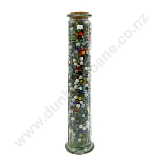 Tall Glass Spagetti Jar of Assorted Marbles