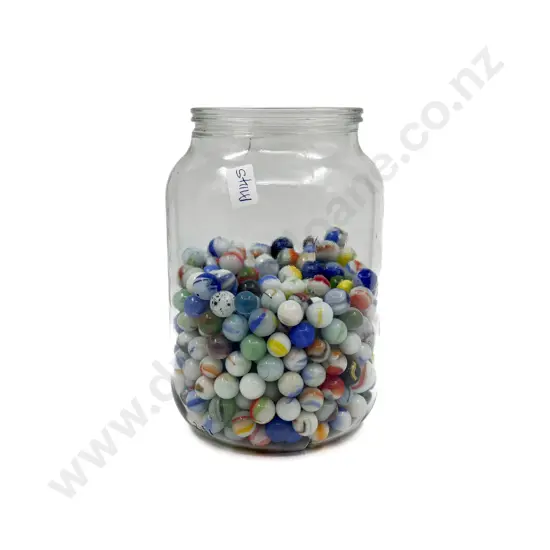 Glass Jar of Assorted Marbles