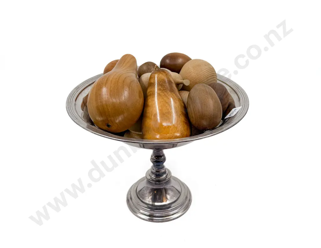 Quantity of Turned Wood Fruit on Plated Comport Image 1++