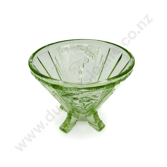 Green Depression Glass Bowl with Figure of Hermes