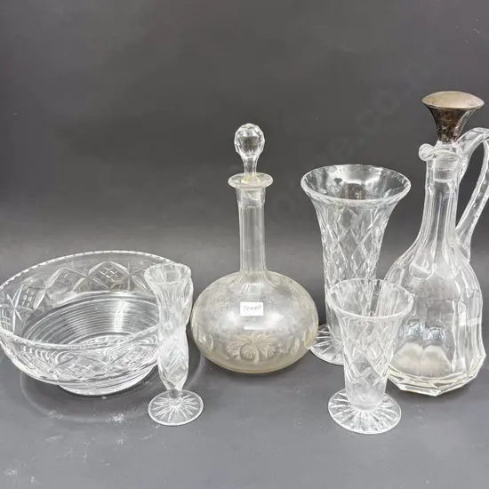 Victorian Silver Topped Stopper Ewer & Quantity of Assorted Crystal & Glassware