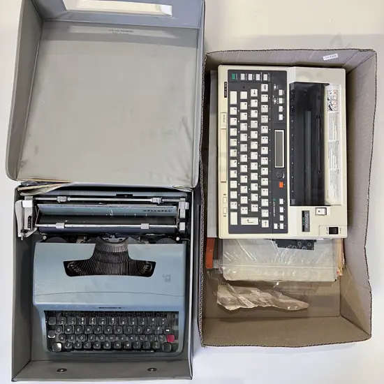 Brother Electronic Typewriter & Assorted Carbon Paper together with Cased Typewriter