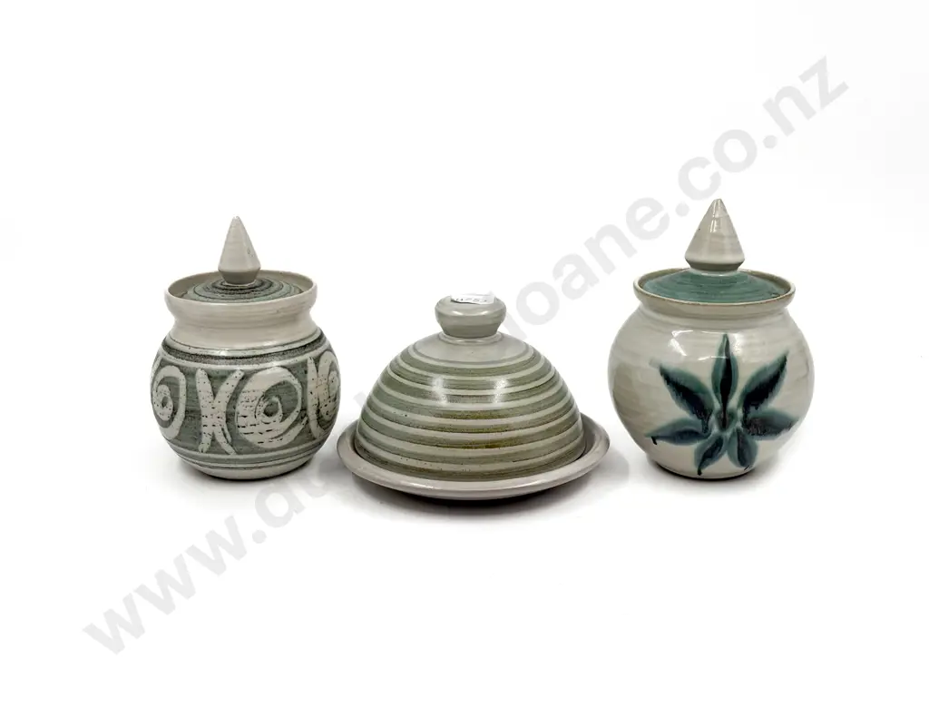 Three Pieces of Hanmer Pottery incl Dome Cover & Dish Image 1++