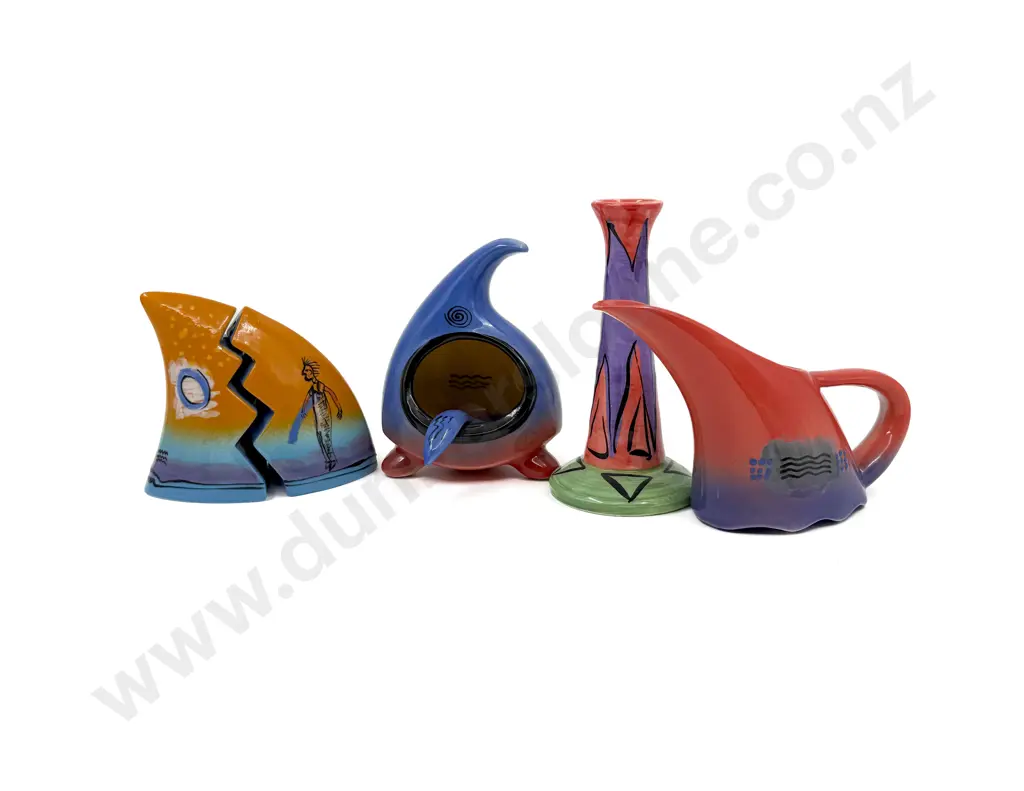 Three Pieces of Brendan Adams Pottery incl Salt & Pepper & Associated Candlestick Image 1++