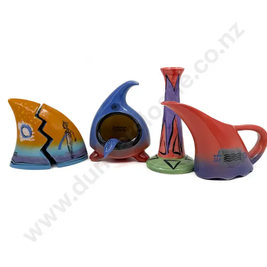 Three Pieces of Brendan Adams Pottery incl Salt & Pepper & Associated Candlestick