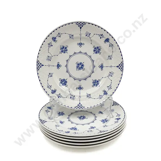 Six English "Denmark" Blue & White Plates