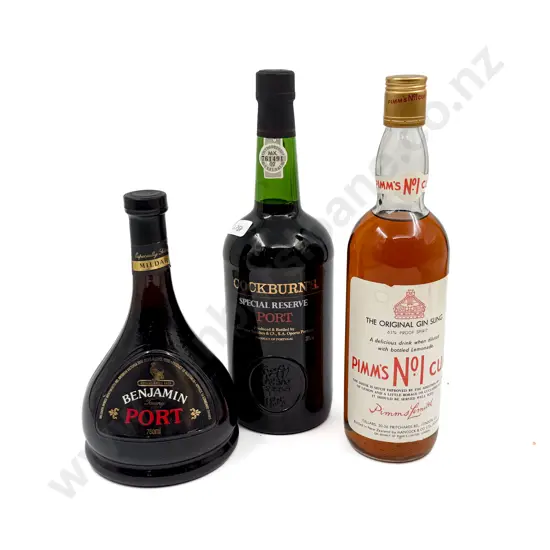 Two Bottles of Port together with Bottle of Pimm's