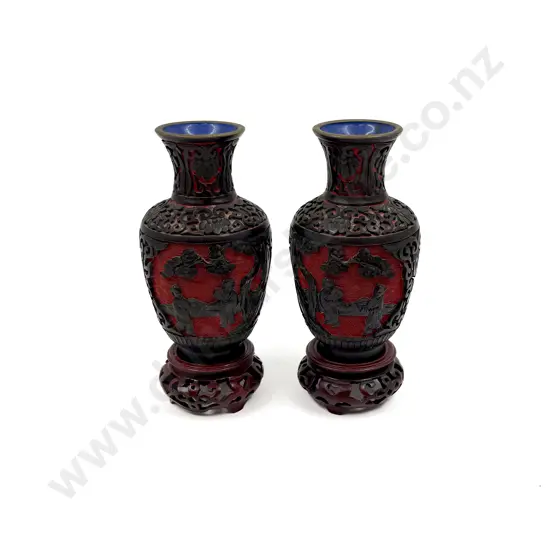 Pair of Cinnabar Lacquer Vases