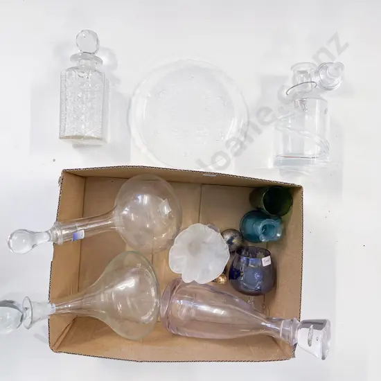Four Assorted Glass Decanters & Others
