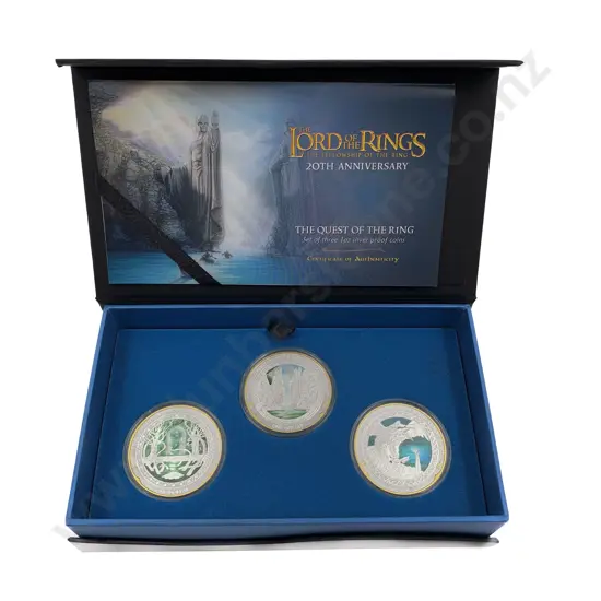 Boxed Lord of the Rings 20th Anniversary The Quest of the Ring Three 1oz Silver Proof Coins