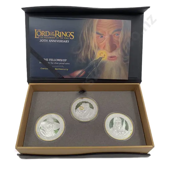 Boxed Lord of the Rings 20th Anniversary The Fellowship Three 1oz Silver Proof Coins