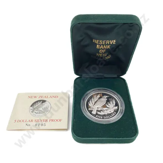 NZ 1995 Silver Proof Tui Five Dollars
