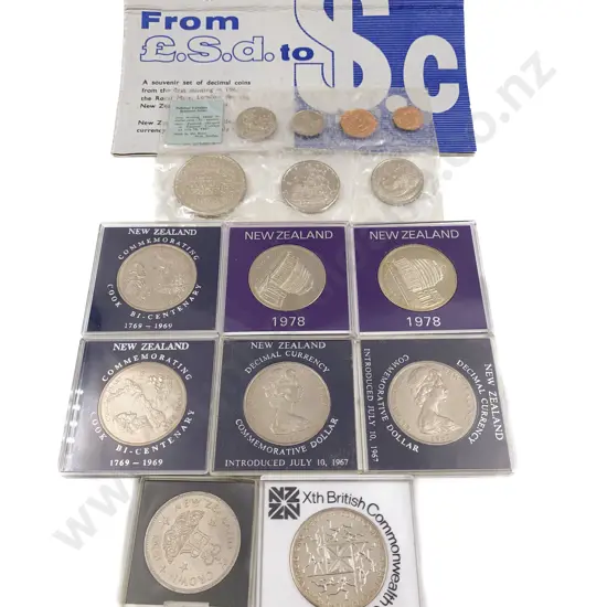 NZ Seven Various Proof $1 UK Five Shilling Proof and 1967 Decimal Souvenir