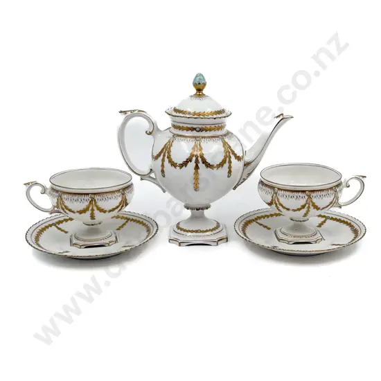 Fancy China Teapot & Pair of Cups & Saucers