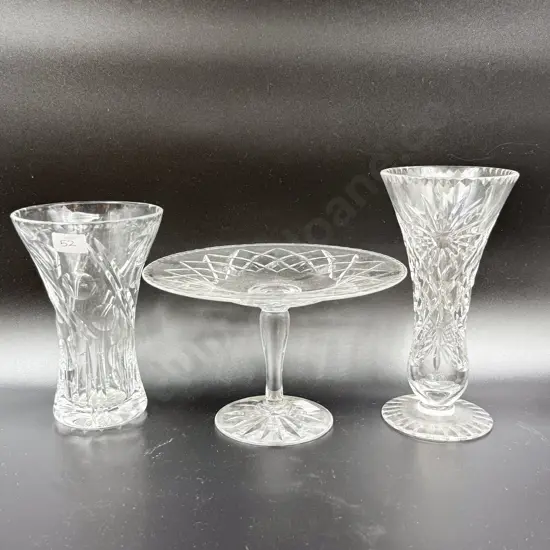Crystal Comport together with Two Crystal Vases