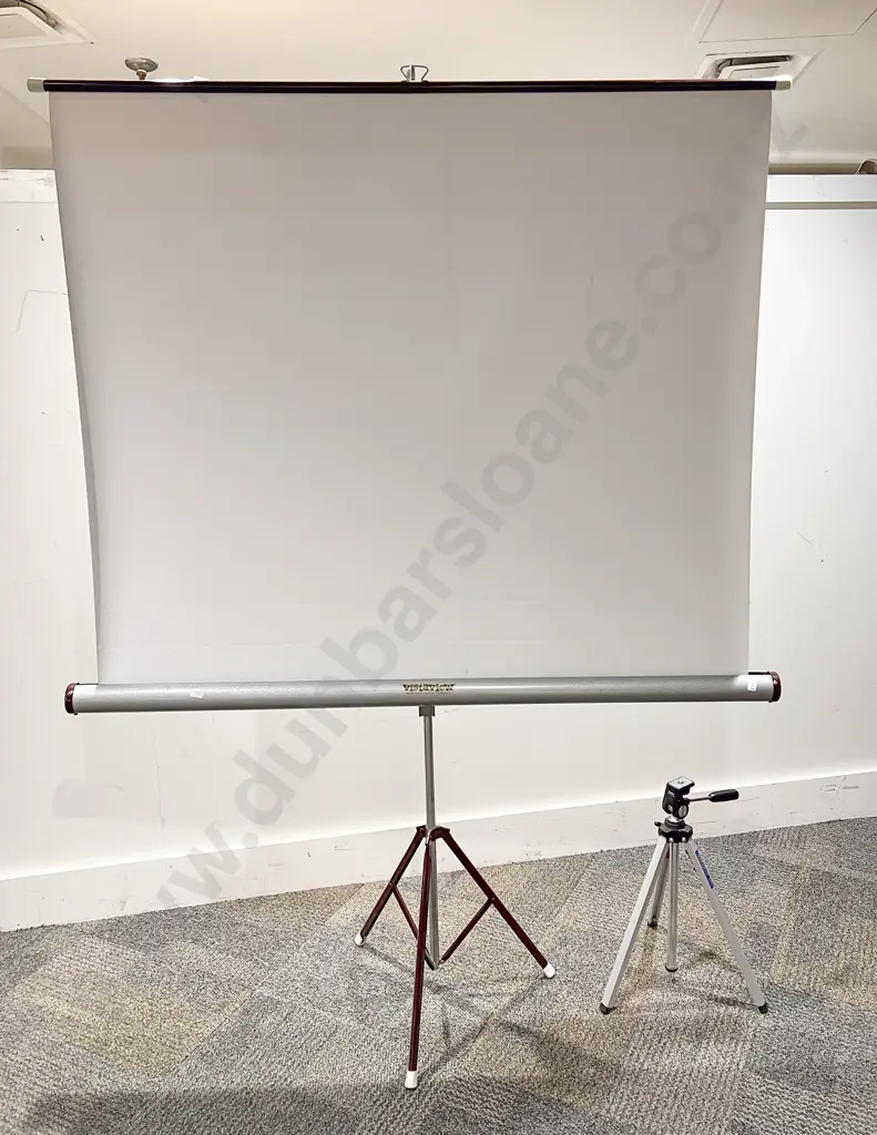 Vintage Foldaway Projector Screen together with Tripod Image 1++