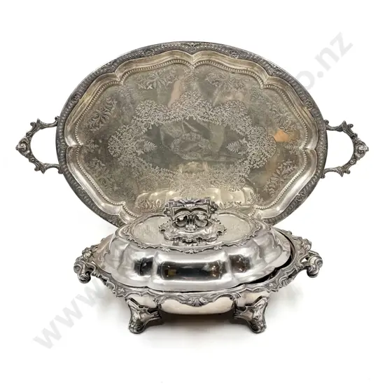 Ornate S/P Tureen with Double Handled Tray