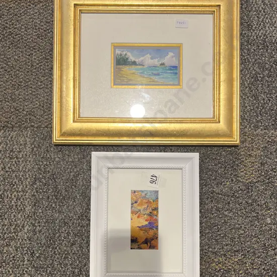 Indistinctly Signed - Mixed Media - Beachside Scene together with Abstract Artwork