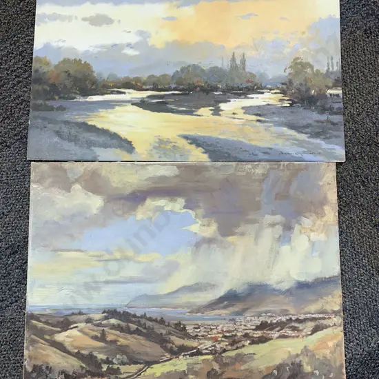 Allan Crombie Oil Landscape with Cherry Earle Oil Landscape (both unframed)