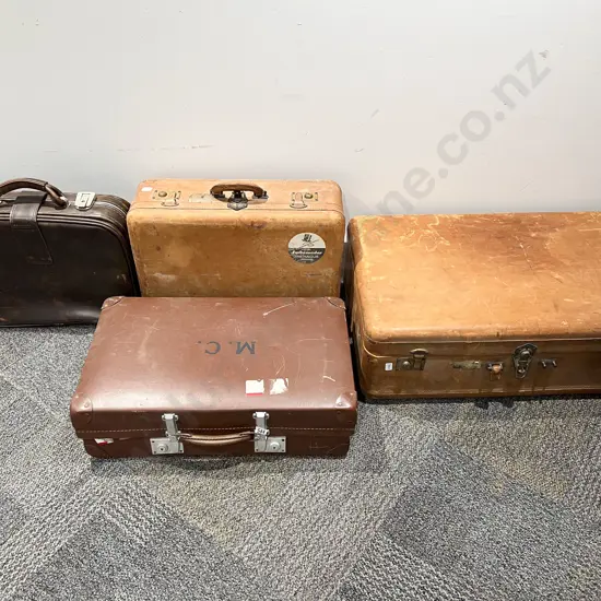 Three Vintage Leather Suitcases & Other