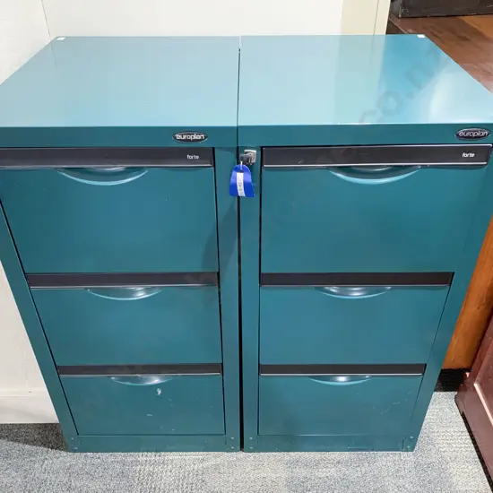 Pair Three Drawers Filing Cabinets