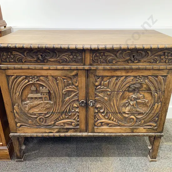 Late C19th European Heavily Carved Sideboard