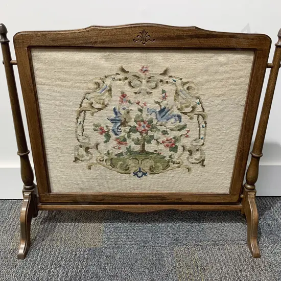 Mahogany Fire Screen With Tapestry Panel