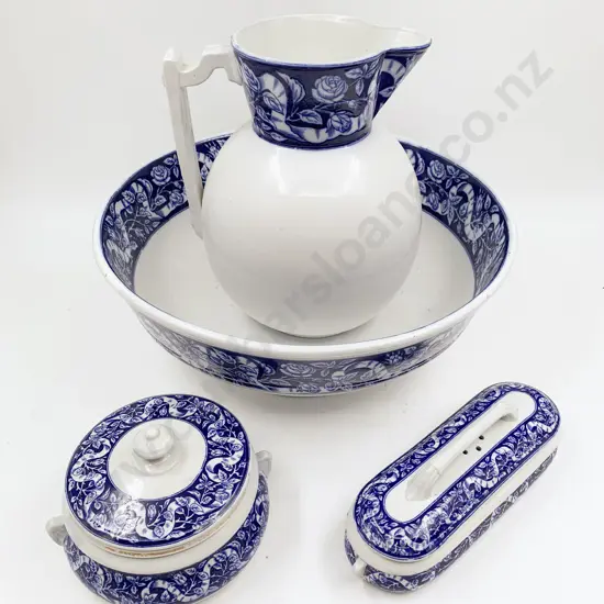 Blue & White Four Piece Wash Set
