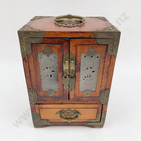 Chinese Jewellery Box Inset With Carved Hardstone Panels