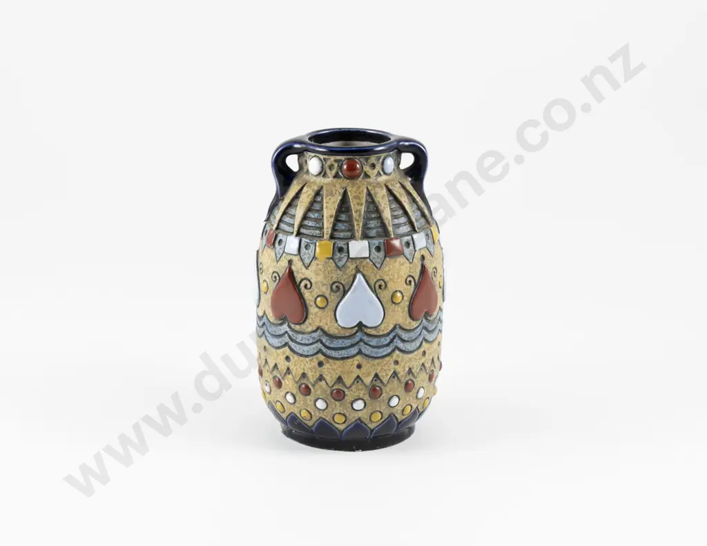 Early C20th Amphora Handled Vase with Inverted Heart Motifs Decoration Image 1++