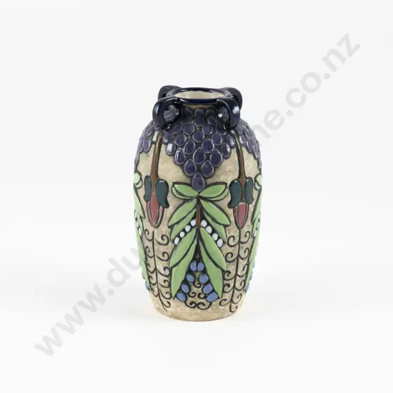 Early C20th Amphora Four Handled Ovoid Vase with Stylised Floral Decoration