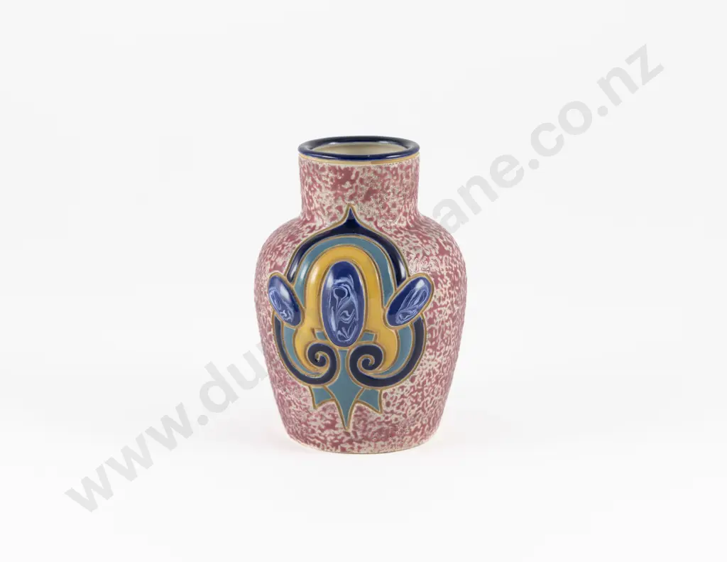 Early C20th Amphora Vase With Ceramic Cabochons on Crimson Ground Image 1++