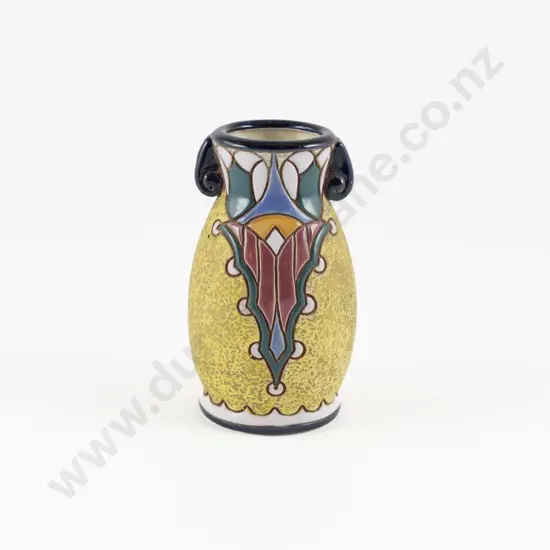Early C20th Amphora Vase With Art Deco Stylised Flint Type Motif on Yellow Ground