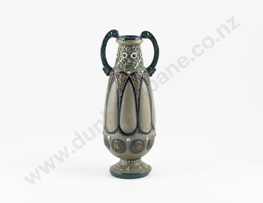 Early C20th Amphora Urn Floral Border Matt Green Ground Image 1++