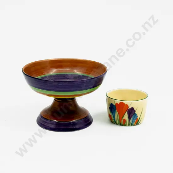 Clarice Cliff Bizarre Footed Dish With Crocus Pattern Mustard Pot (a/f)