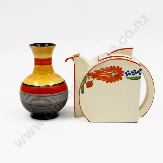 Unmarked Probable Newport Pottery Deco Teapot & Woodbridge Artware Posy Vase