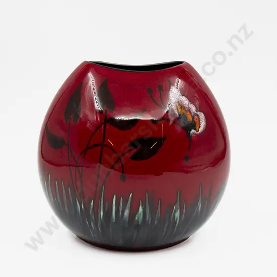 C20th Poole Pottery Flambe Moon Shaped Vase