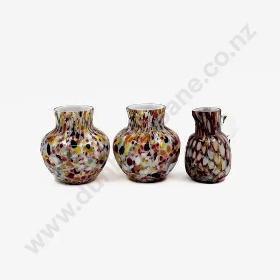 Pair Victorian Nailsea Glass Posy Pots & Jug